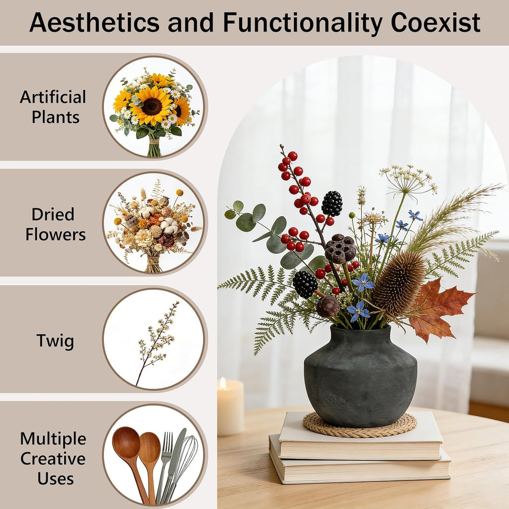 Ceramic Decorative Flower Vase, 5.5 Inch Pottery Farmhouse Boho Vase Rustic Vase