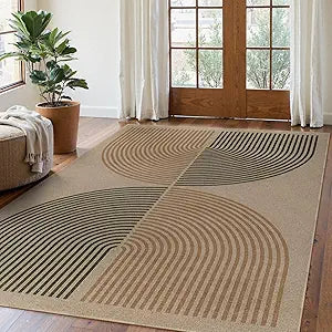 Modern Rainbow Easy Jute Rug, Washable 5x7 Area Rugs Black Farmhouse Dining Room Rug, Contemporary Natural Throw Mat