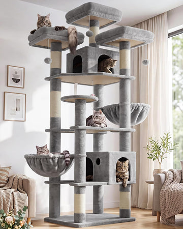 Cat Tree Tower for Multiple Adult Cats, 82in, Light Grey