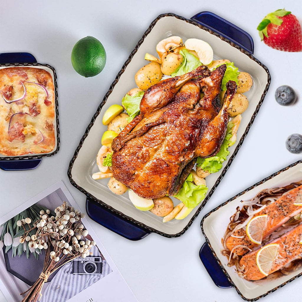 3 Pack Ceramic Bakeware Set Porcelain Rectangular Dish Lasagna Pans for Cooking Kitchen Casserole Dishes Cake Dinner