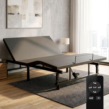 King Size Adjustable Bed Frame with Wireless Remote, Black-B