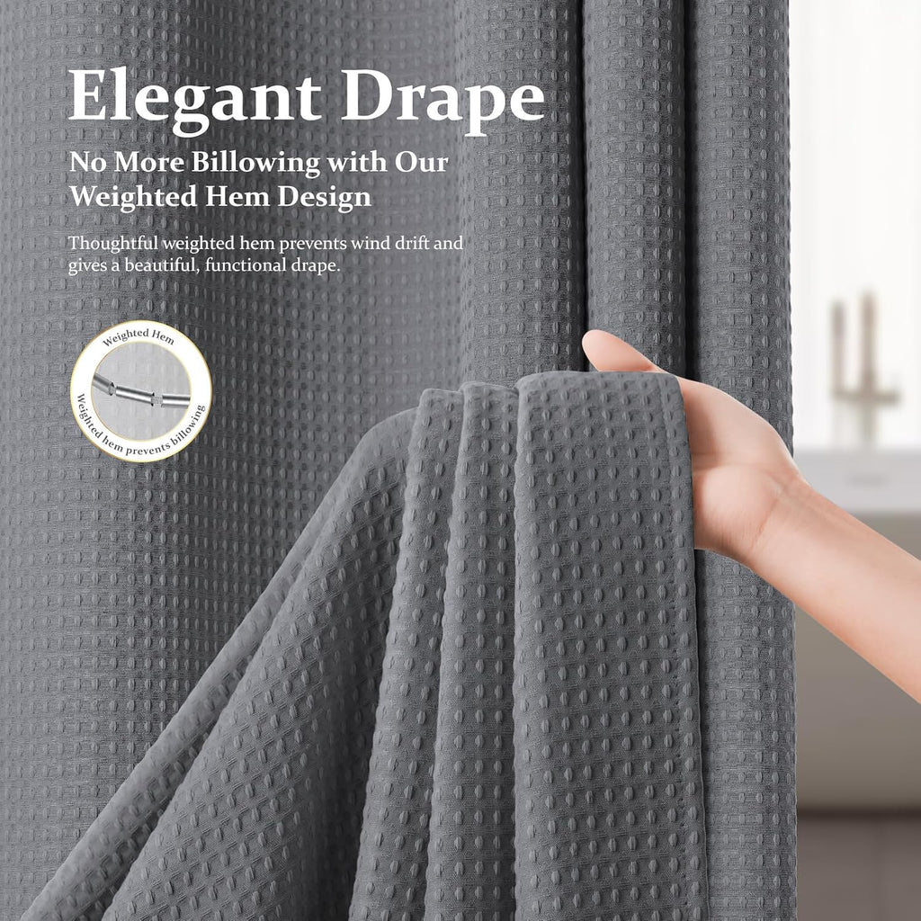 Waffle Shower Curtain 256 GSM Heavy Duty Fabric 72"x72" Grey/Gray | Thick Polyester Cloth, Weighted Hem, Water