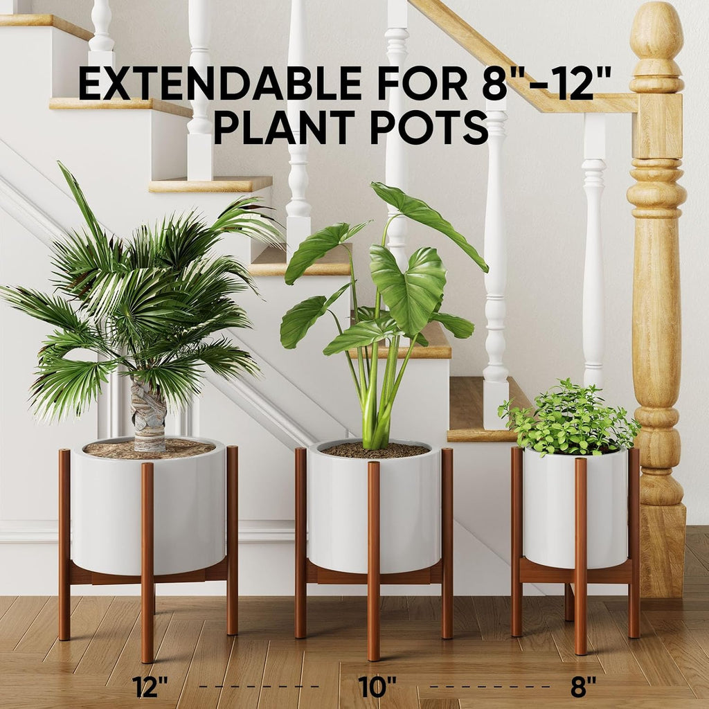 2 Pack Indoor Plant Stands, 2 Tier Tall Plant Stand 30 inches, Mid Century Bamboo Plant Stand, Adjustable Width 8