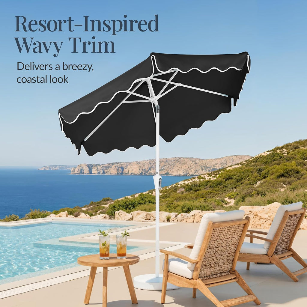 7.5ft Patio Market Umbrella with Wavy Trim, UV-Fade-Resistant 210g Canopy, Crank & Tilt, Wind Vent, Heavy-Duty Frame - B