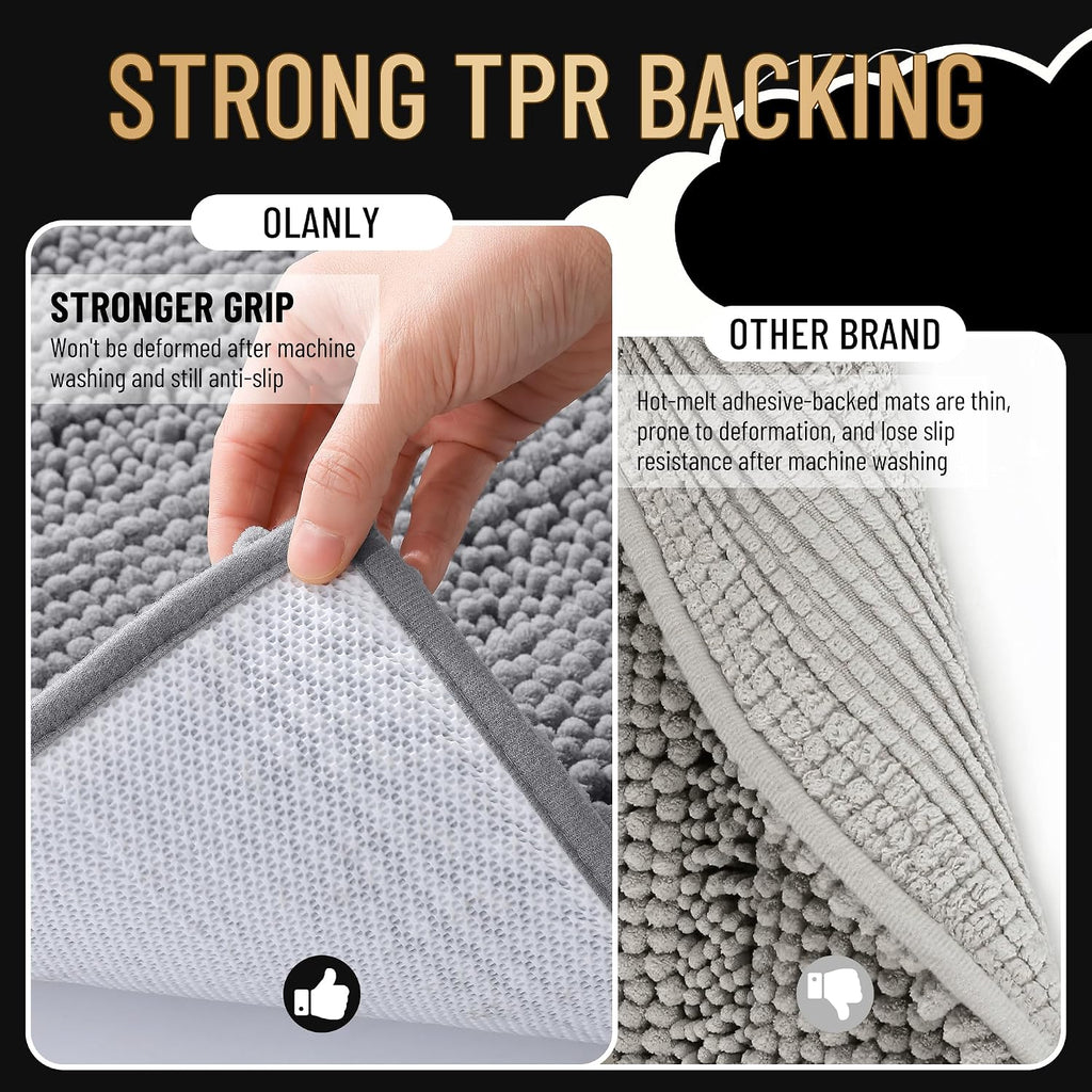 Thick Bathroom Rugs Sets 2 Piece, Soft Absorbent Chenille Striped Bath Mats and U-Shaped Contour Toilet Rug, Machine