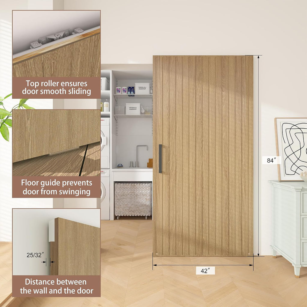 42"x84" Concealed Sliding Barn Door with Soft Close Hardware Kit, Light Brown Hidden Door for Opening 38"-40"x80", Waterproof and Modern, Smooth Sliding, for Interior Using, Widely Used