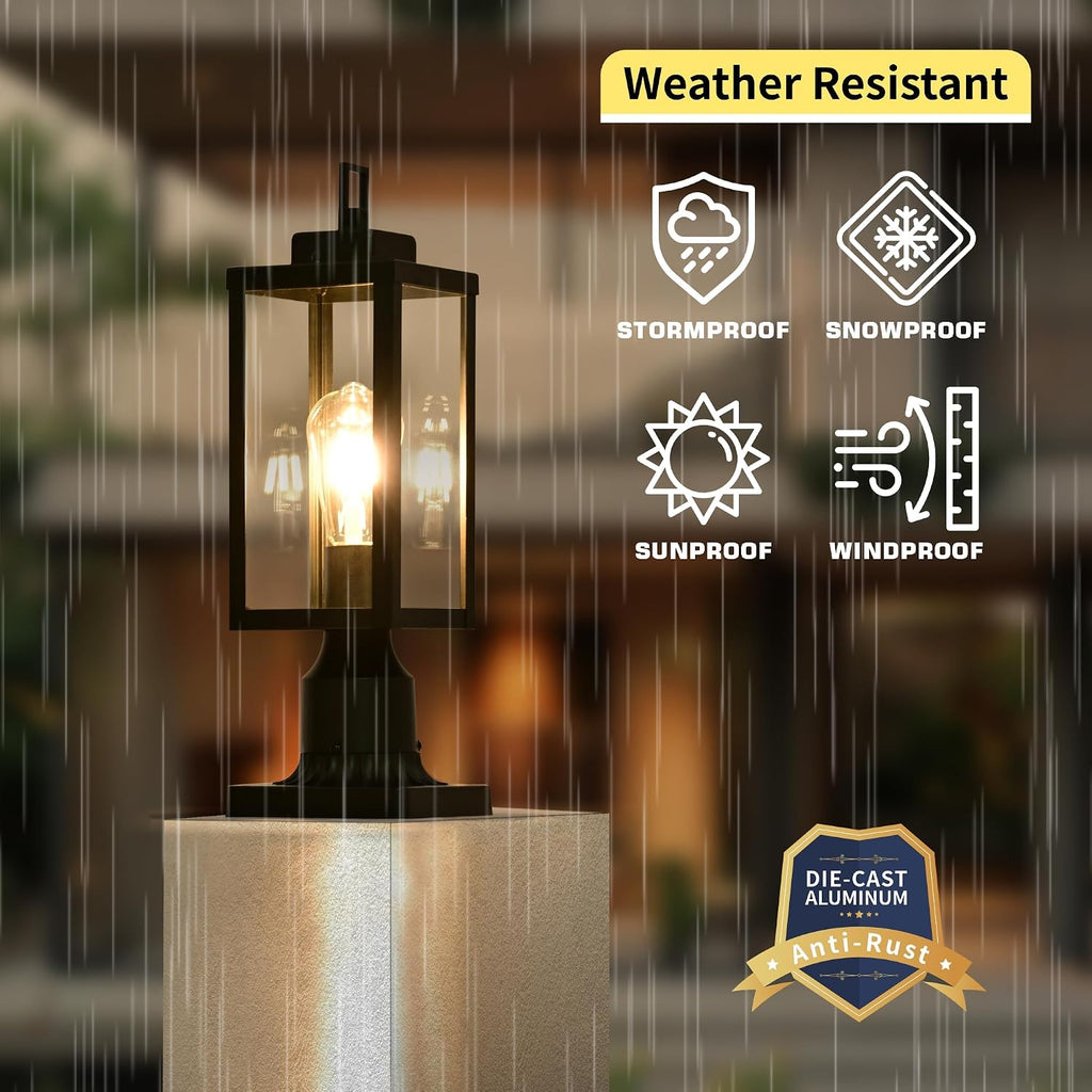 Outdoor Post Light Anti-Rust Lamp Post Lights Fixture Waterproof Exterior Lighting Lamp Post Outdoor Pole Light for Yard Pathway Driveway Fence - 2 Pack
