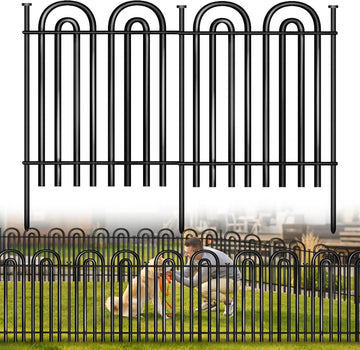 Decorative Garden Fence, 10 Panels No Dig Fence, 32 in(H) x 24.16 ft(L) Animal Barrier for Dogs Rabbits, Rustproof