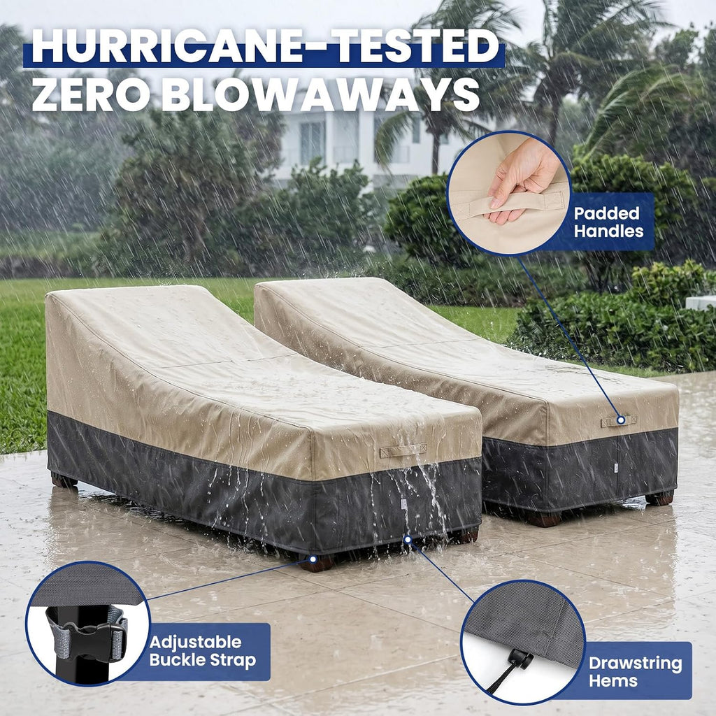 Extra Heavy Duty Patio Chaise Lounge Cover Waterproof 2 Pack - Lounge Chair Covers for Outdoor Pool Lounger and Patio