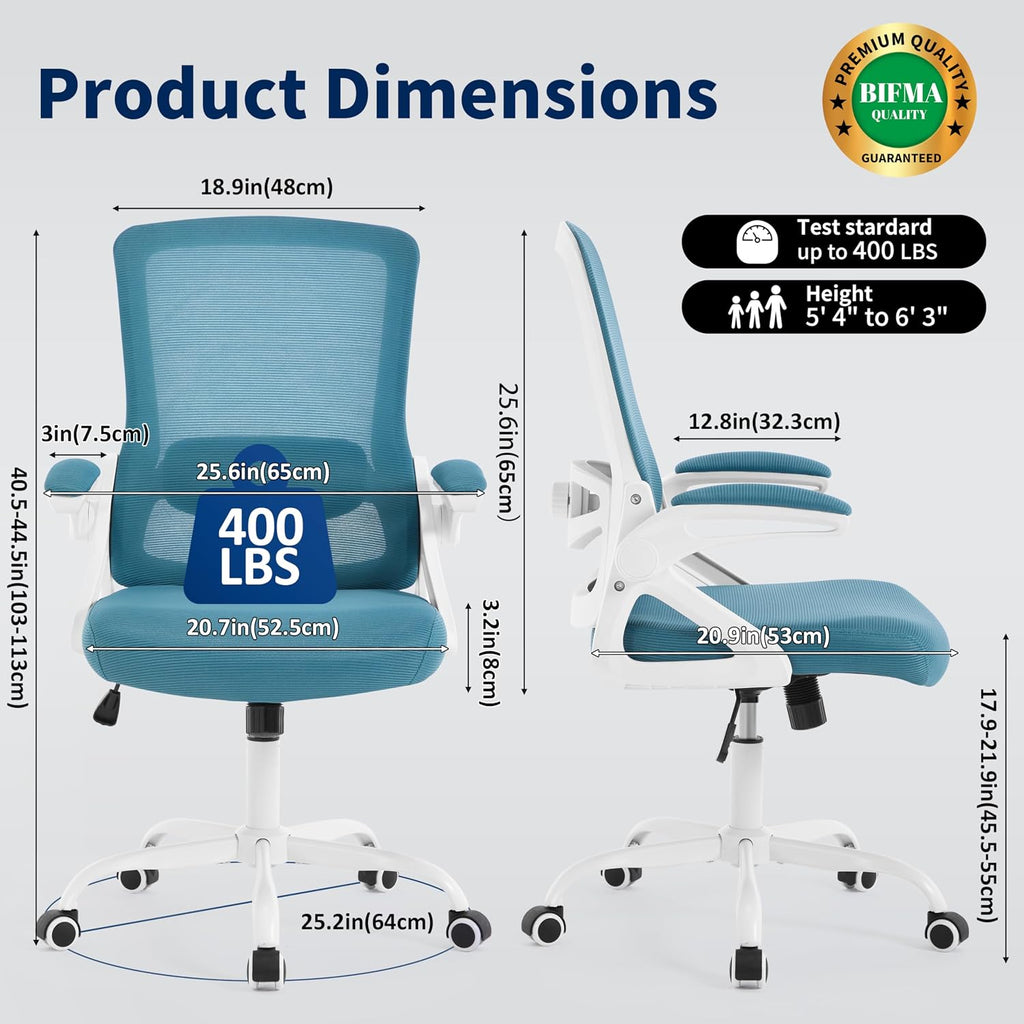 Ergonomic, Desk Chair with Adjustable Lumbar Support, Breathable Mesh Comfy Computer Chairs with Flip-up Armrests
