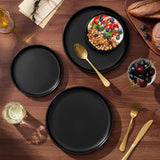 12-Piece Stoneware Plates and Bowls Sets, Dinnerware Sets for 4, Ceramic Dishware Dishes Set with Terracotta Base