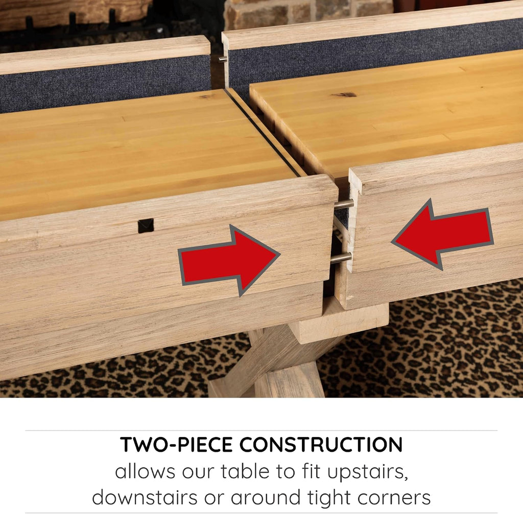12/14 FT Solid Wood Shuffleboard Table, Comes in 2 6/7' Pieces Goes Around Stairs & Hallways