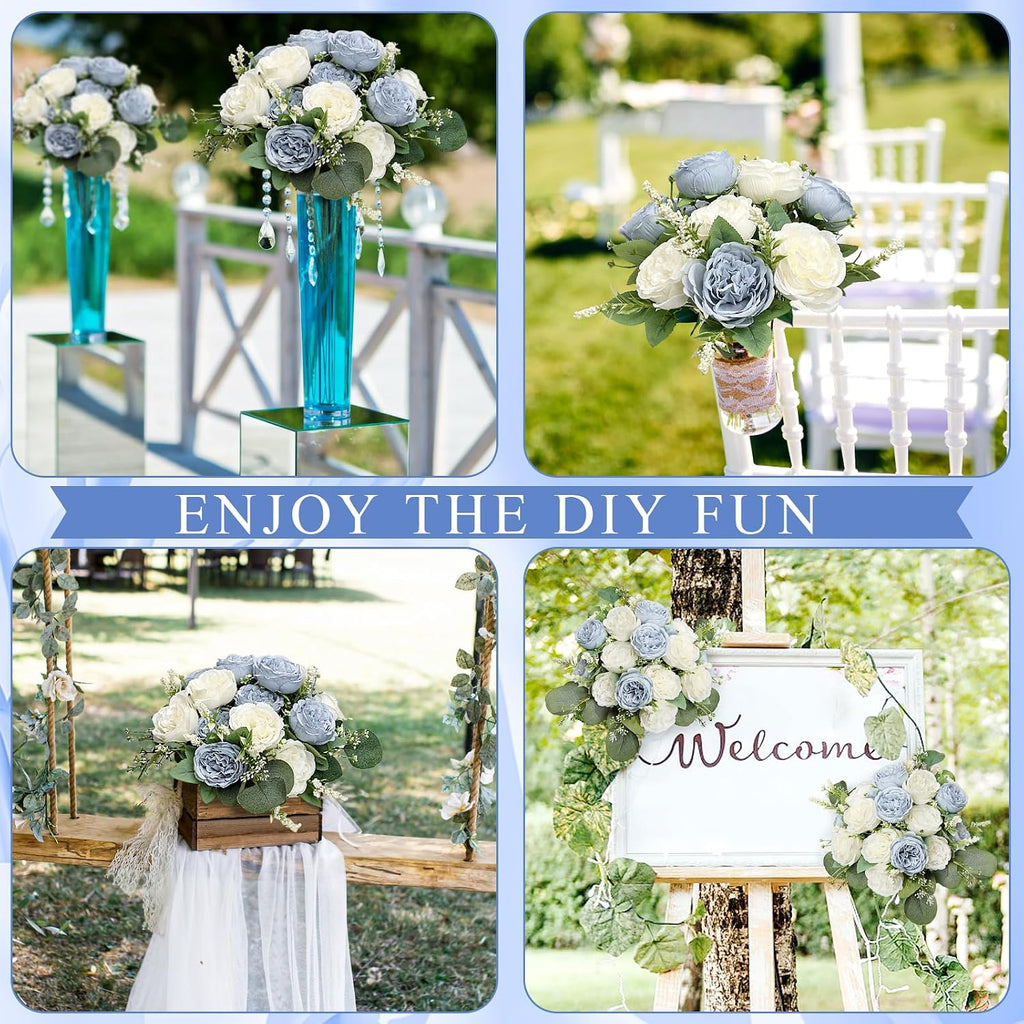Peonies Artificial Flowers Bulk, 12 Bundles Fake Silk Peonies Faux Eucalyptus Bouquet Realistic Peony Floral