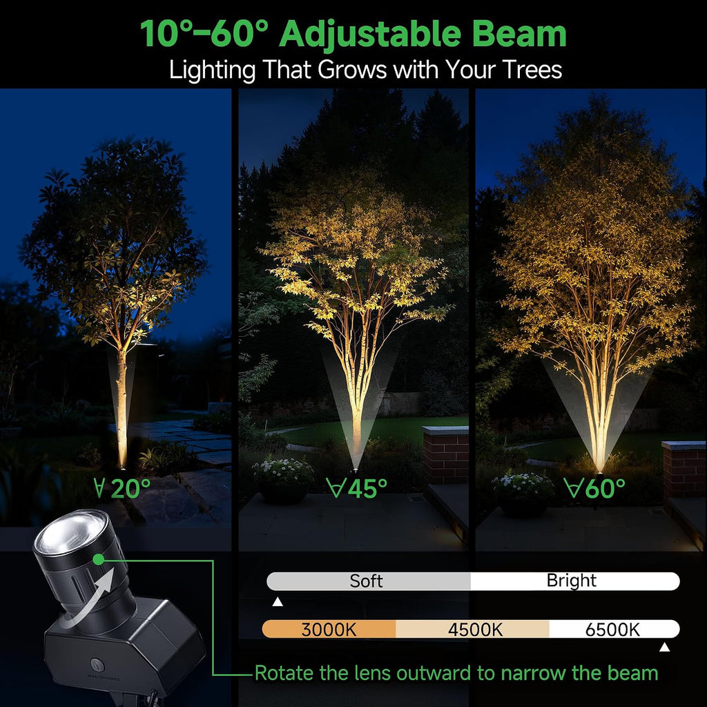 Spot Lights Outdoor, Adjustable Beam Focus Uplights for Trees, Waterproof Separate Panel Bright Spotlight, LED Warm