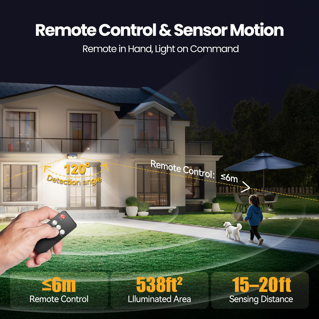 546 LED Motion Sensor Outdoor Lights with Remote Control Hook 4Pack