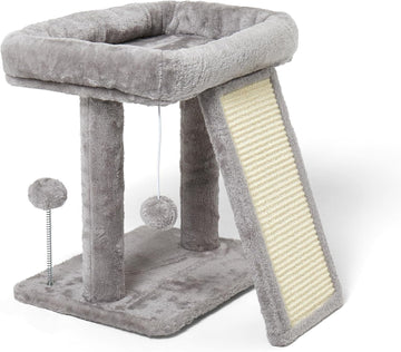 17.1-inch Small Cat Tree Tower with Scratching Post for Indoor Cats,Light Grey