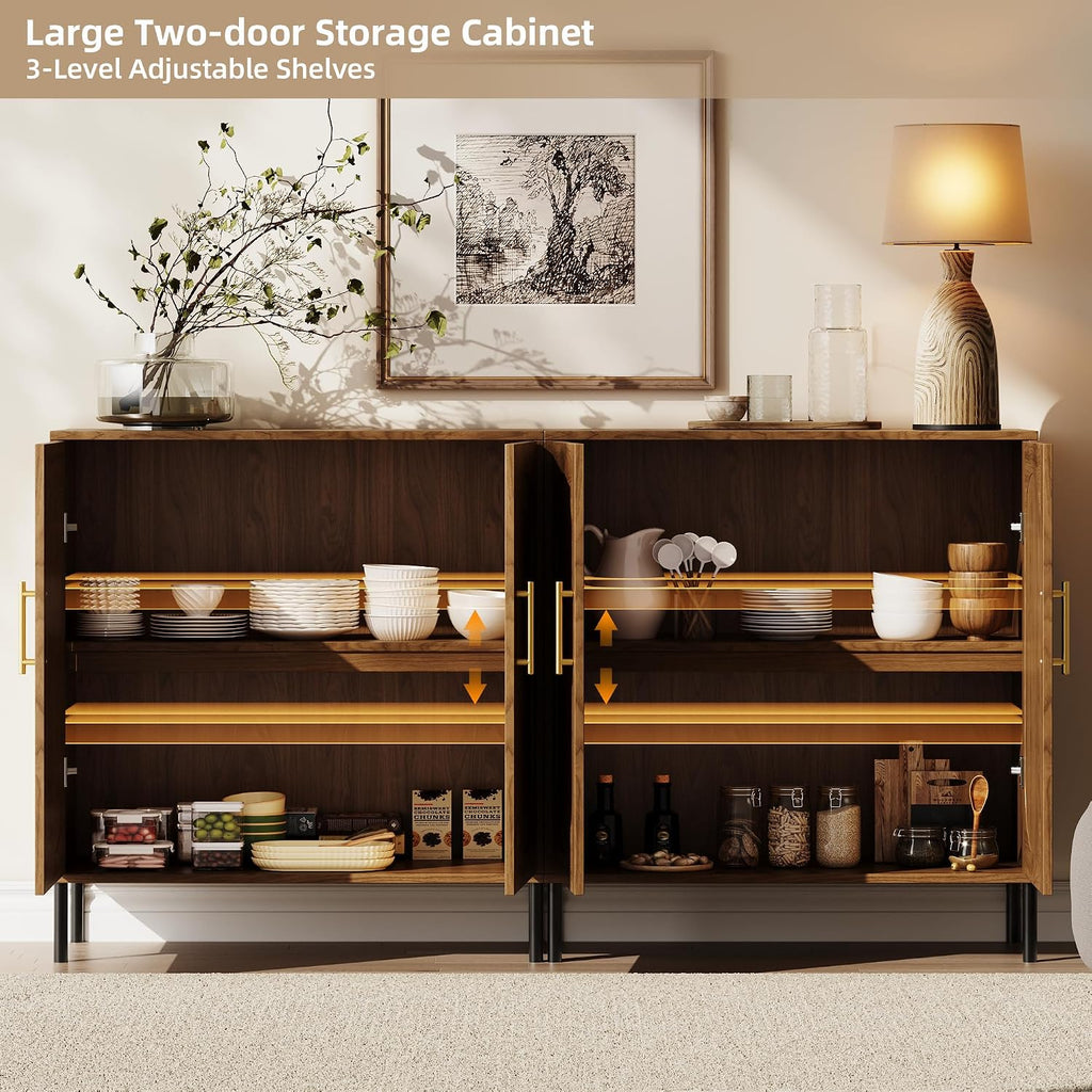 Fluted Arched Sideboard Cabinet with Adjustable Shelves, Modern Accent Storage Cabinet with Doors, Buffet Cabinet