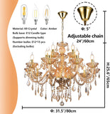 Luxury K9 Crystal Amber Color Modern Classic 15 Lights Ceiling Chandelier with Adjustable Height E12 Candelabra Base Fixture for Dining Room Kitchen Living Room A110-B0D1YB6GBM