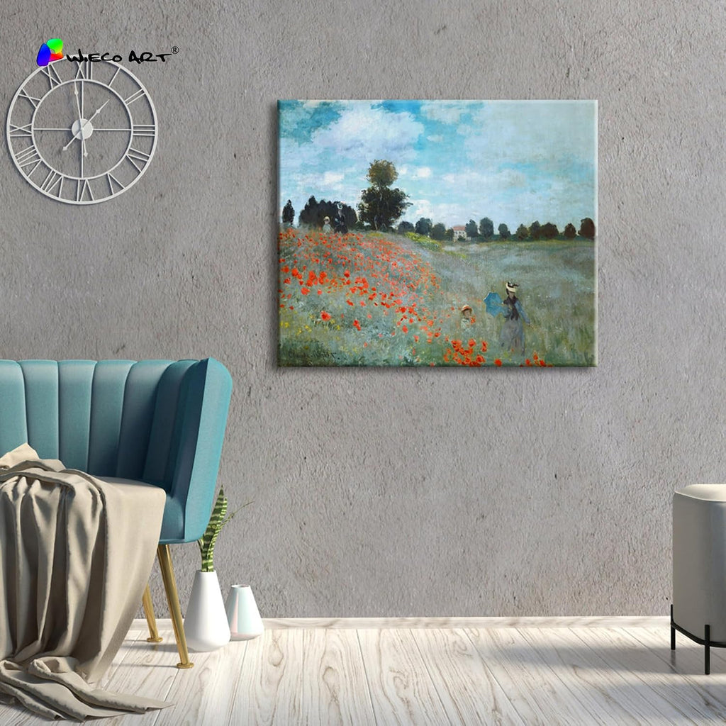 The Poppy Field Near Argenteuil Canvas Prints Wall Art of Claude Monet Famous Oil Paintings Reproduction Classic