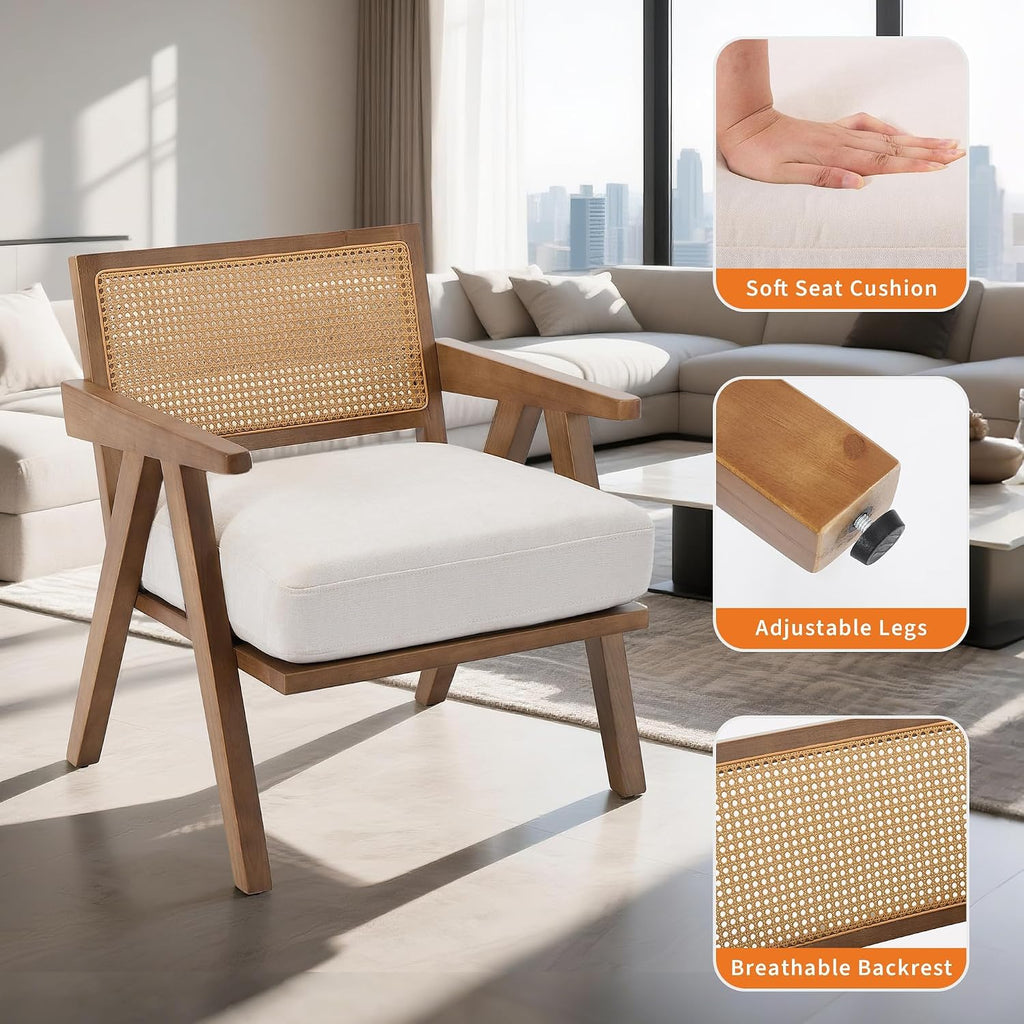 Mid Century Modern Accent Chair, Upholstered Reading Armchair with Wood Frame & Soft Linen Fabric, Accent Chair