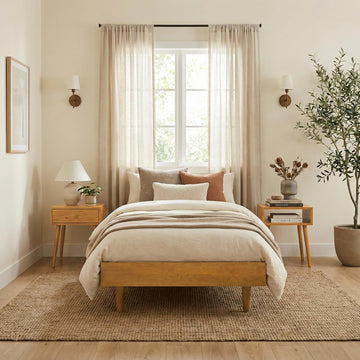 Fly Wooden Bed Frame Without Headboard, Solid Wood Foundation with Silent Slats and Wood Central Supports, 350 Lb