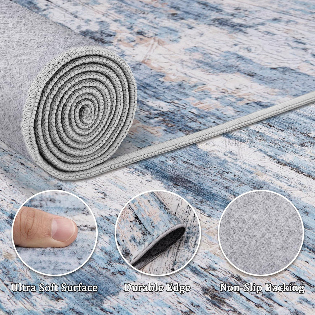 Area Rug Living Room Rugs - Washable Rug Large Modern Abstract Soft Thin Carpets Indoor Floor No Slip Vintage