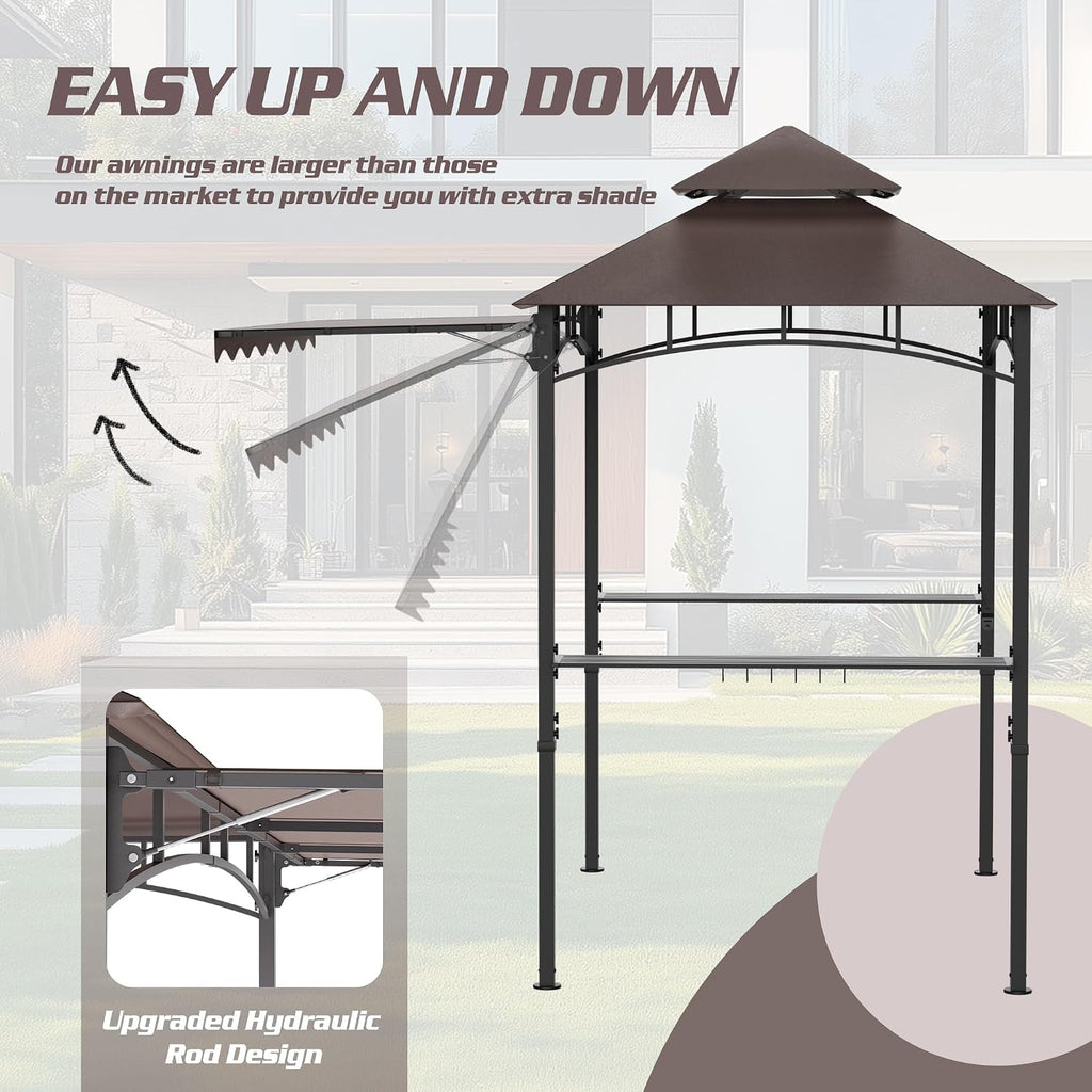 8'X8' Grill Gazebo Canopy - Heavy Duty Steel Frame, Double Tiered Grill Canopy Grill W/Shelves, Ceiling Hooks