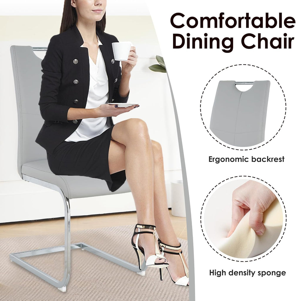 Modern Dining Chairs Set of 4, High Back Kitchen and Kitchen Room Chairs with Silver Metal Chrome Legs and