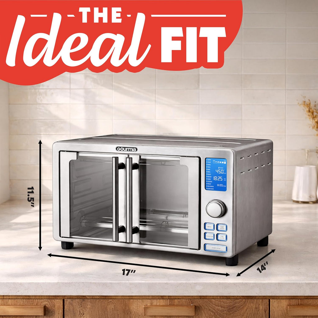 Air Fryer French Door Toaster Oven - 6-Slice Capacity, LED Display with 14 Cooking Presets, Stainless Steel