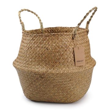 Seagrass Plant Basket with Handles, Wicker Woven Storage Basket (8.3inch Diameter x 9inch Height), Natural