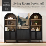 72" Tall Arched Pantry Cabinet w/Reeded Doors, 5-Tier Bookshelf, Armoire, Hutch, Bookcase