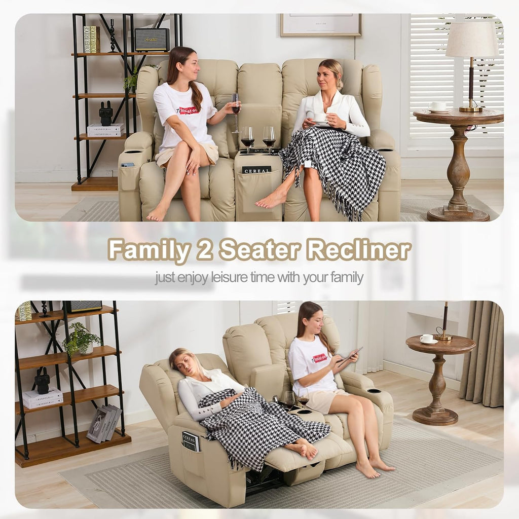 65.5" RV Loveseat Recliner Double Recliner RV Sofa & Console | Wall Hugger Loveseat Reclining RV | RV Theater