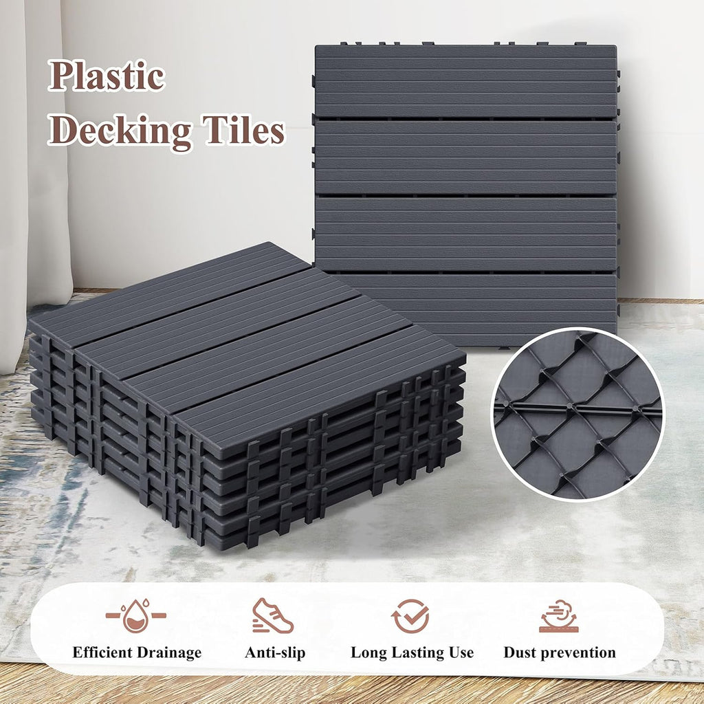 9 PCS Interlocking Deck Tiles, 12''X 12'' Plastic Patio Flooring Outdoor Waterproof Floor Deck Tiles for Balcony Porch