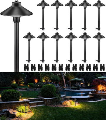 12-Pack 6" Low Voltage Pathway Lights 3W 3000K Black, with Connector
