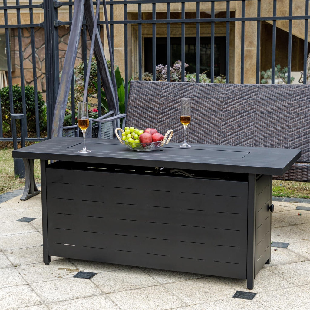 57 inch Propane Fire Pit Table,50000 BTU Gas Fire Pits Table with Lid & Lava Rock & Waterproof Cover