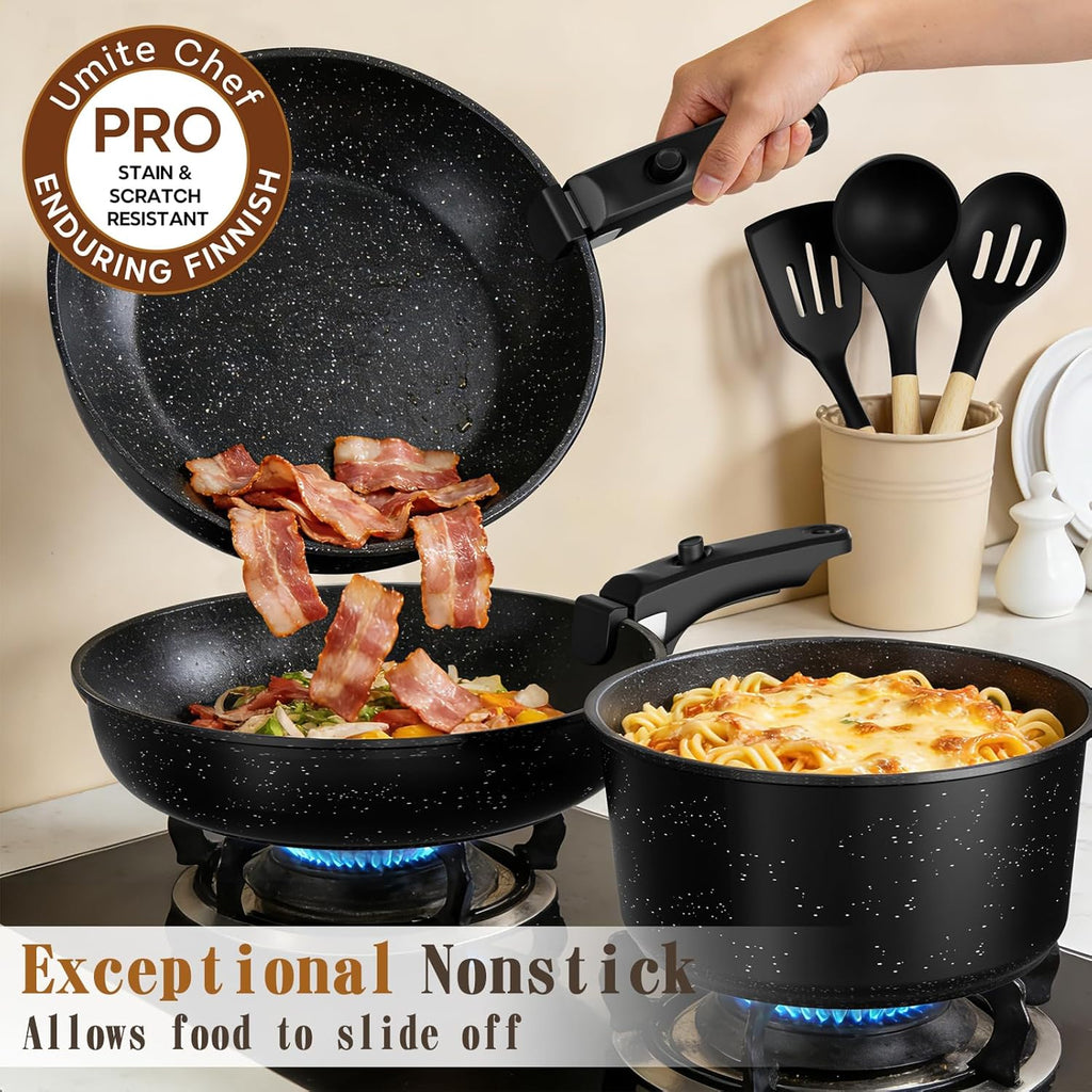 21Pcs Pots and Pans Set Non Stick, Nonstick Ceramic Cookware Sets Detachable Handle, Non Toxic Healthy Induction
