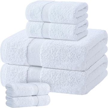 Bath Towel Set of 6 - 100% Cotton Highly Absorbent Towels , 2 Luxury Bath Towels 650GSM, 2 Hand Towels, 2 Washcloths