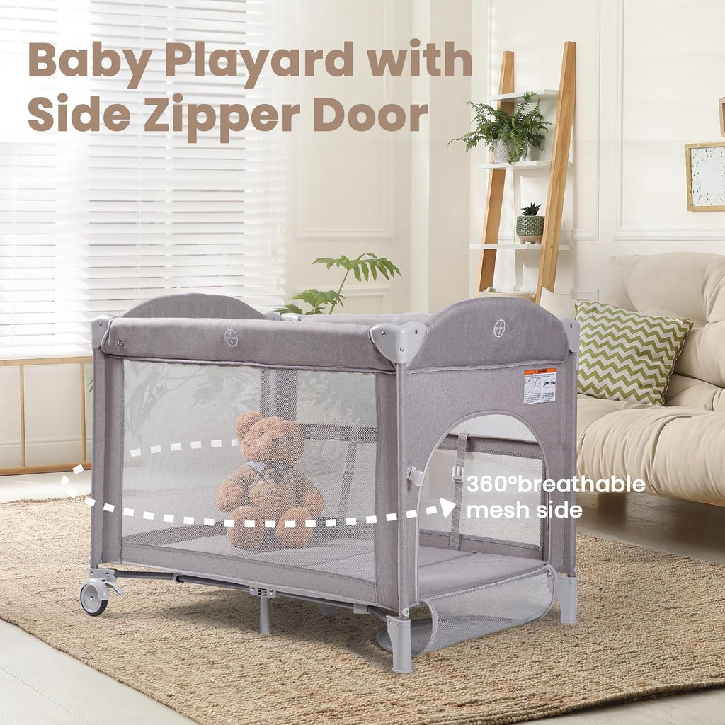Bassinets Bedside Sleeper, 4 in 1 Portable Bedside Crib w/Mattress, Diaper Changer, Storage Basket, Music Box, Carry