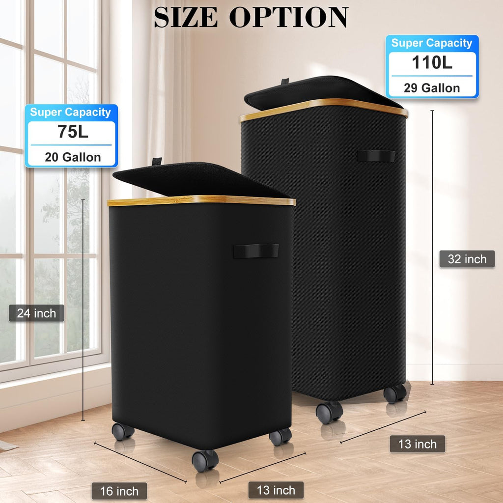 Laundry Hamper with Wheels,20 Gal (75L) Laundry Basket with lid Rolling Clothes Hamper Foldable Dirty Clothes Basket