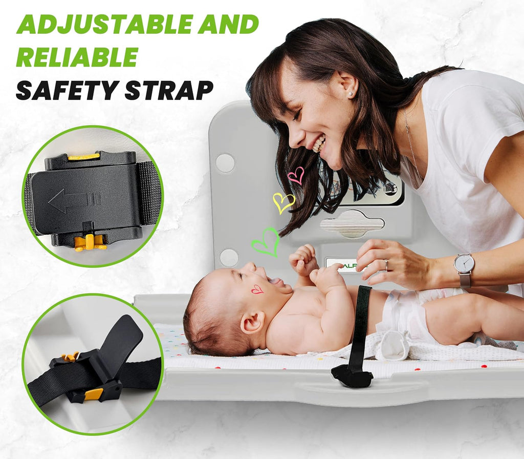 Wall Mounted Baby Changing Station - Horizontal Baby Changing Table Foldable Diaper Tables with Safety Strap for