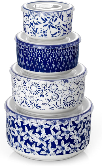Ceramic Nesting Bowls with Lids Set of 4, Serving Bowls for Food Storage, Prep Bowl, Ceramic Bowl , Microwave &