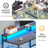 L Shaped Desk, 66" Home Office Desk with Wood File Drawer & Power Outlet, Gaming Desk with Led Lights