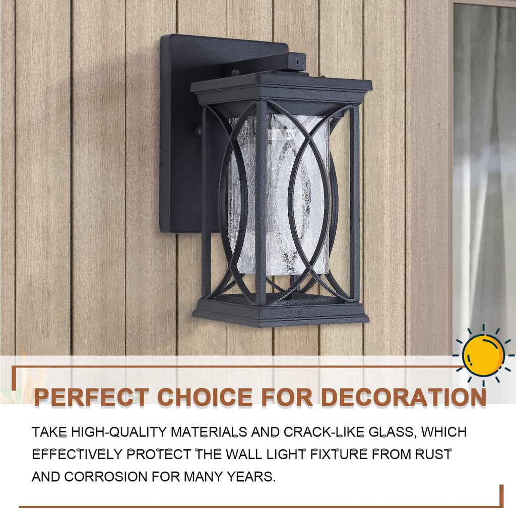 Dusk to Dawn Outdoor Wall Lanterns Small Modern Exterior Light Fixture Aluminum with Crack-Like Glass