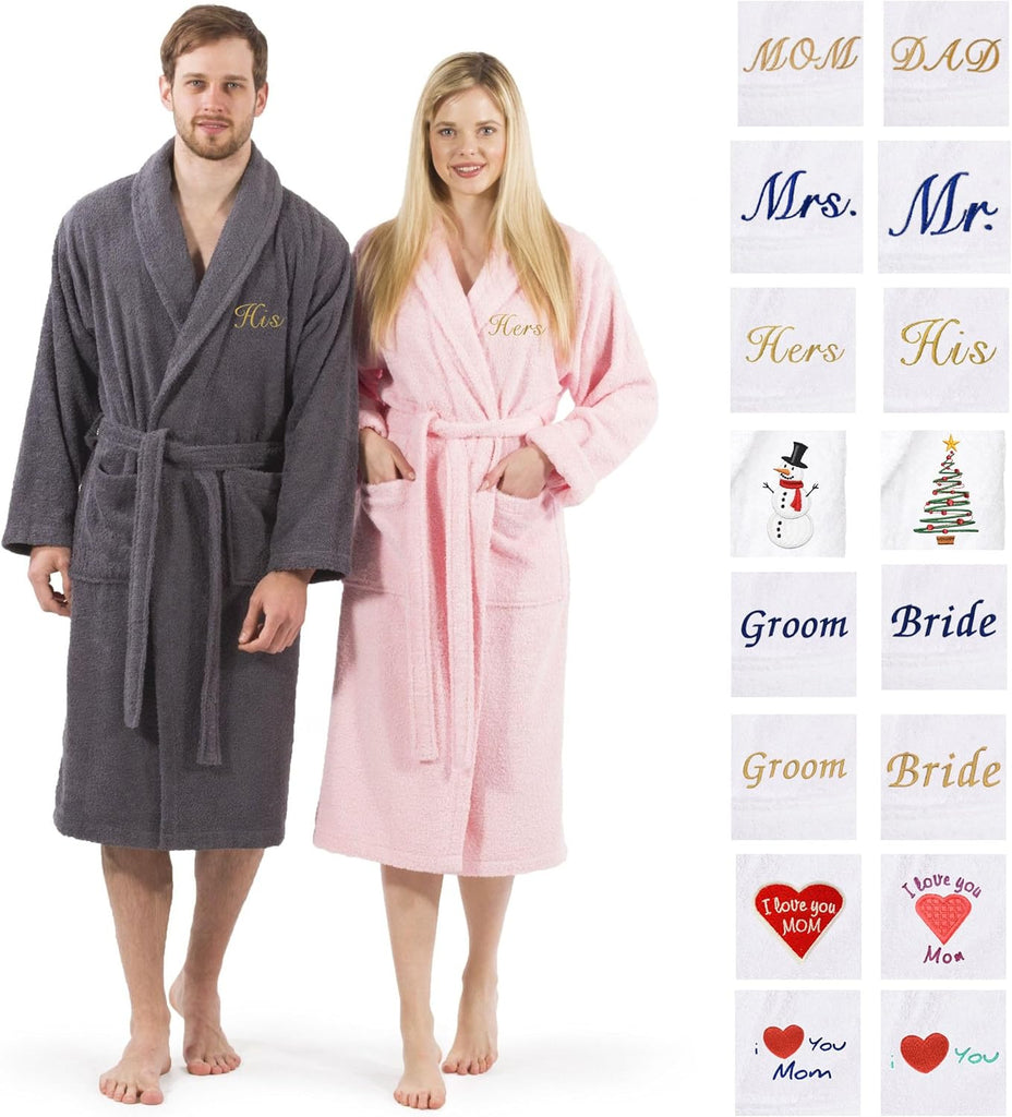 Aristocrat Custom Embroidered 100% Turkish Cotton Bathrobe -Personalized Robe, Soft Terry Cloth Unisex Bathrobe