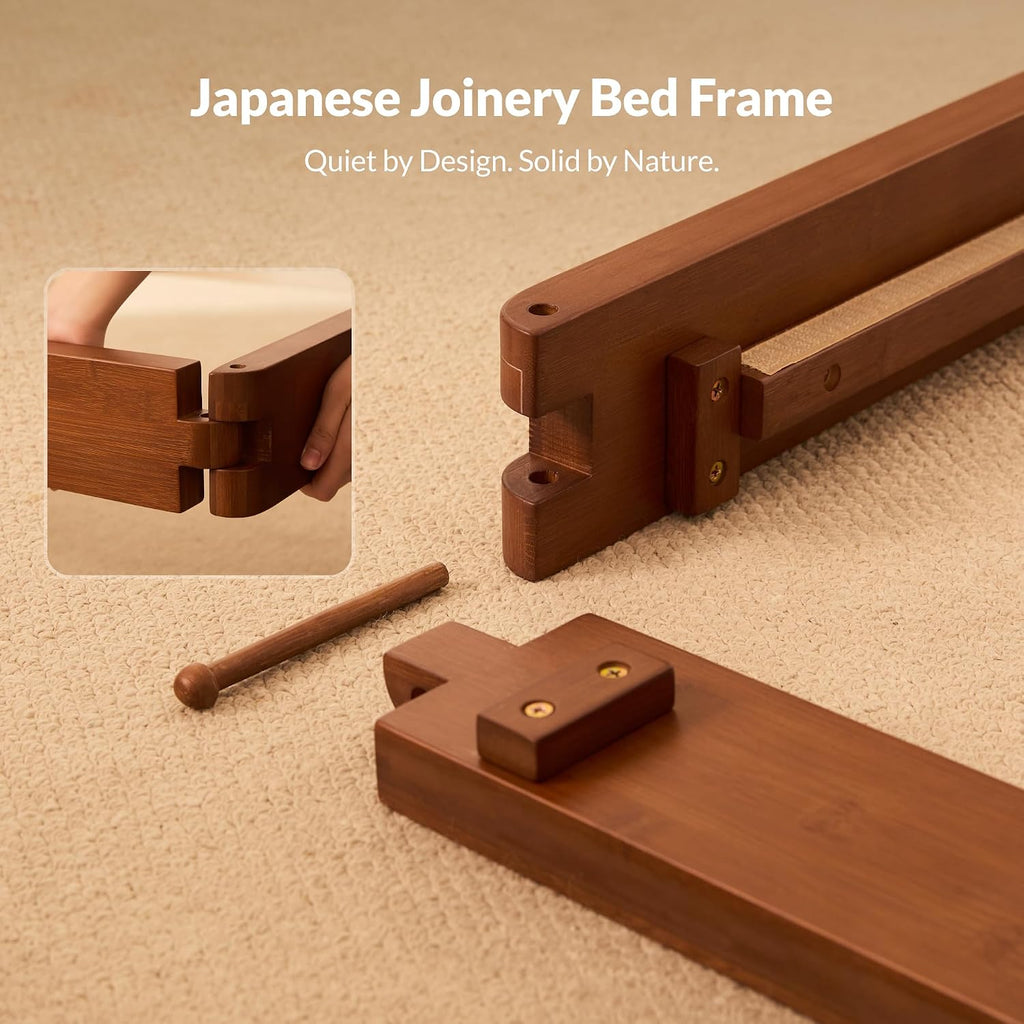 Bamboo Japanese Joinery Bed Frame Queen, Platform Bed, Walnut