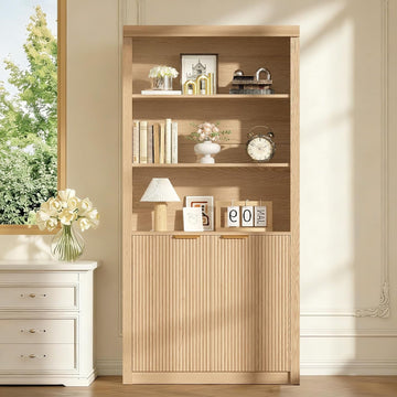 Modern Tall Book Shelf and Bookcase, 31.5"Wide Bookshelf with Doors, Farmhouse Book Case with Adjustable Top Shelf