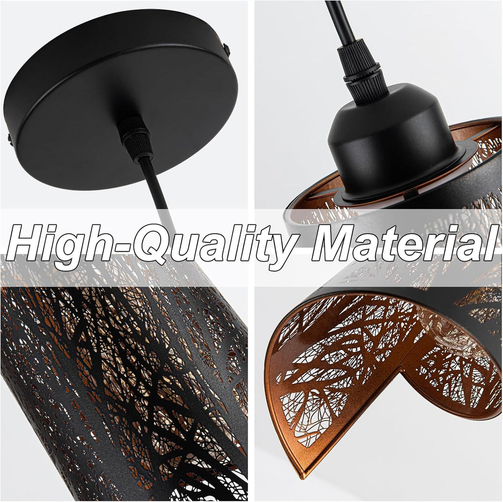 Industrial Black Pendant Light Fixture Vintage Mini Black Pendant Lighting with Gold Finish Rustic Hollow-Carved