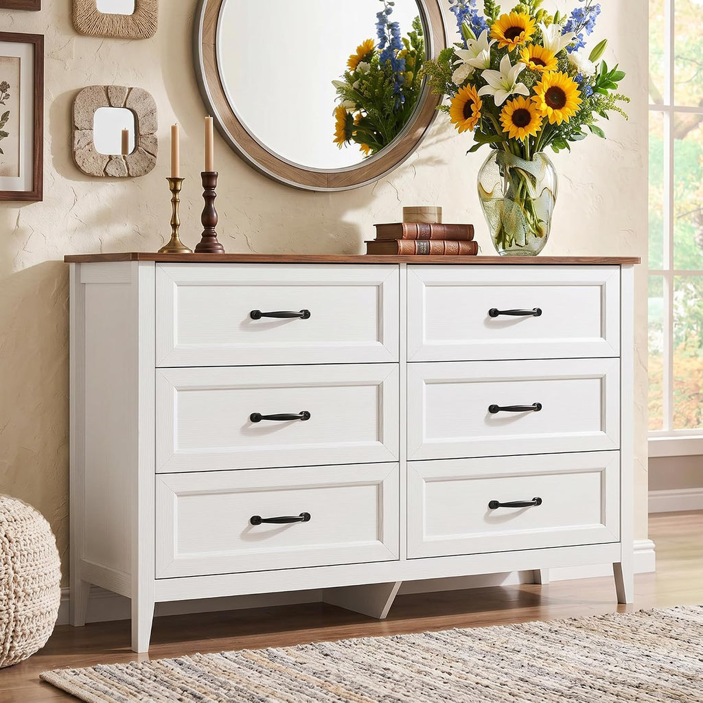 47.2" W Drawer Dresser, 6 Chest of Drawers, Dresser | Wooden Chest of Drawers with Ample Storage Space, Smooth Rail