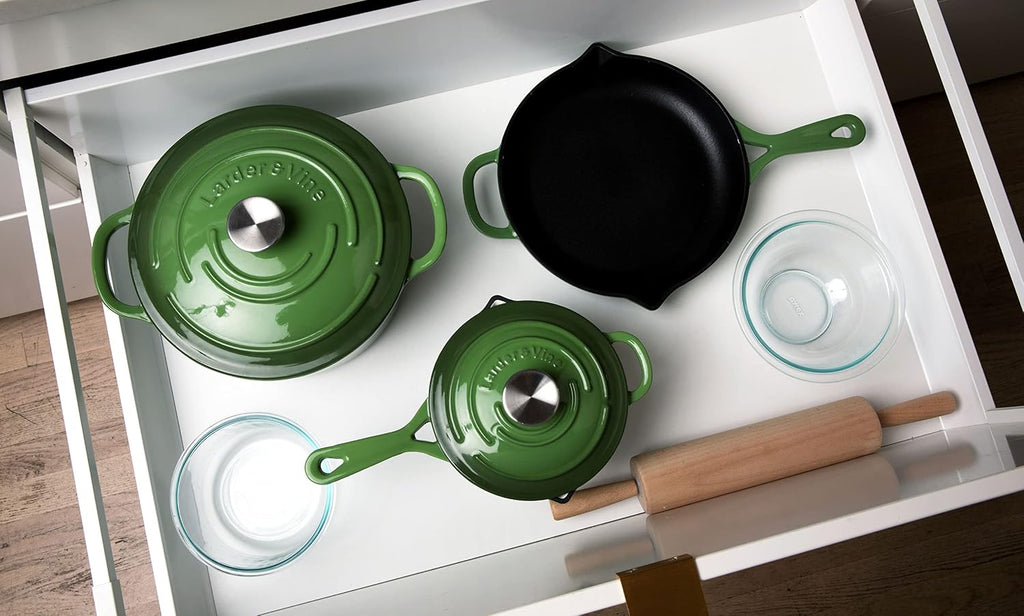 5-Piece Enameled Cast Iron Cookware Set - Includes 5.7 Quart Dutch Oven with Lid, 10.25 Inch Skillet, 2.2 Quart