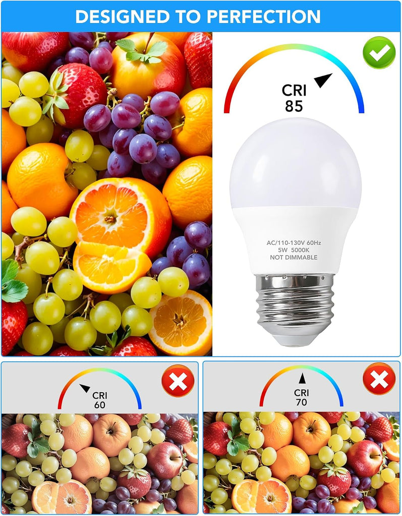 5W LED Refrigerator Light Bulbs 40 Equivalent, A15 Small Applicance Light Bulb E26 Medium Base, 120V Waterproof